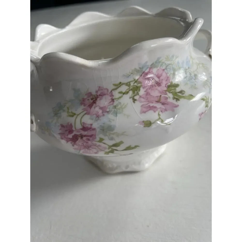 VINTAGE EDWIN M. KNOWLES CHINA SUGAR BOWL NO LID FLORAL GOLD DESIGN